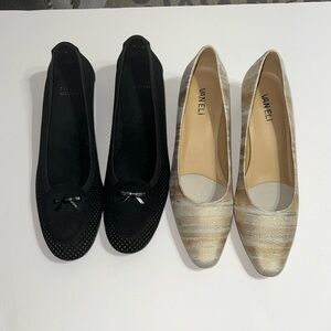 Stewart Weitzman black 1 inch pump & Van Eli gold/cream 1 inch pump. Size 9N.